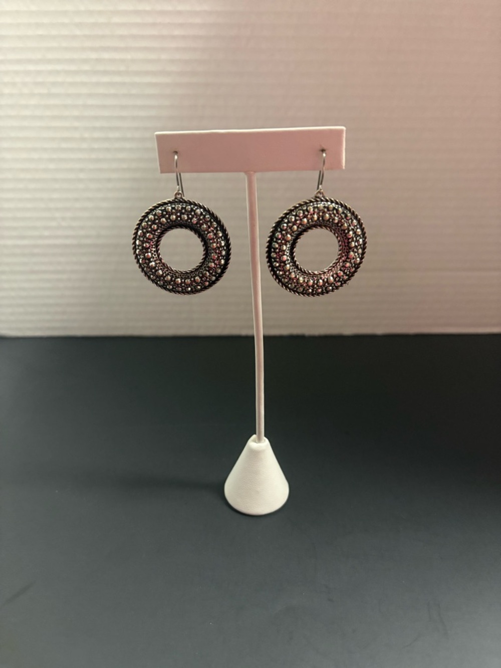 Source Unknown Gunmetal Round Drop Earrings with Pavé Accents